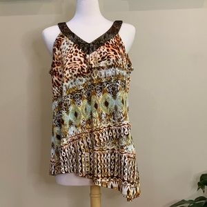 Notations | Size Large Geo/Animal Print Asymmetrical Top